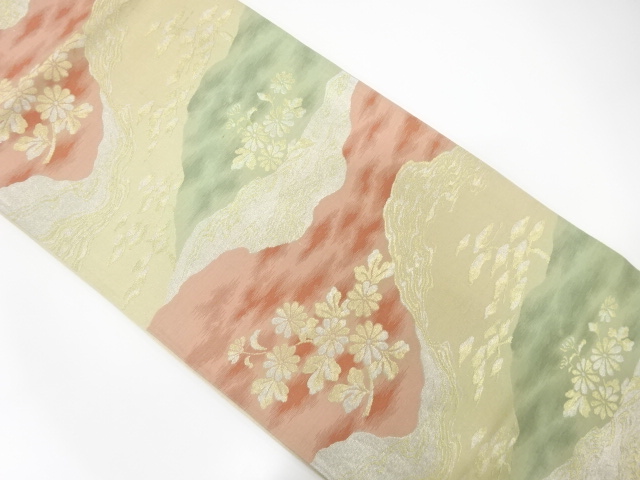 JAPANESE KIMONO / ANTIQUE FUKURO OBI / SILK / WOVEN KIKU